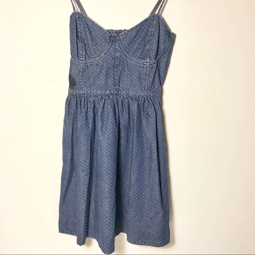 Free People - Denim Bustier Polka Dot Sundress